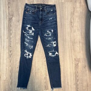 American Eagle Outfitters Women's Ripped Dark Blue Skinny Jeans